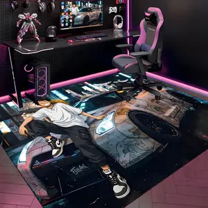 A-Anime Girl Racer Floor Mat Gaming Room Soft Flannel Floor Rug Non-Slip Absorbent Doormat for Esports Setup, Bedroom, Entrance, Gamer Home Decor, Anti-Skid Washable Mat, Multiple Sizes Available