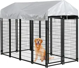 Dog Kennel Outdoor for Large Dog Heavy Duty Fence Cage Metal Welded Wire Dog Pen with UV-Resistant Waterproof Roof puppy playpen Pet Supplies