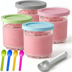 Creami Pints and Lids for Ninja - 4 pack Creamy Icecream Containers Cups Jars Tubs Canisters Set, Smoothie Pot Compatible with NC299AMZ & NC300s Series Creamer Ice Cream Maker Machine Accessories