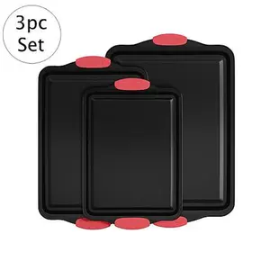 Hastings Home 3pc Nonstick Cookie Sheet Set With Silicone Handles