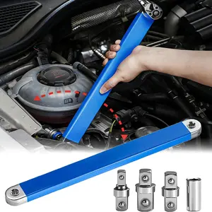 Upgraded Heavy Duty Offset Extension Wrench Set with 4 Pack 1/2'', 1/4'', 3/8'' Square Drive Adapters & 15'' Socket Tool for Tight Spaces and Hard-to-Reach Fasteners