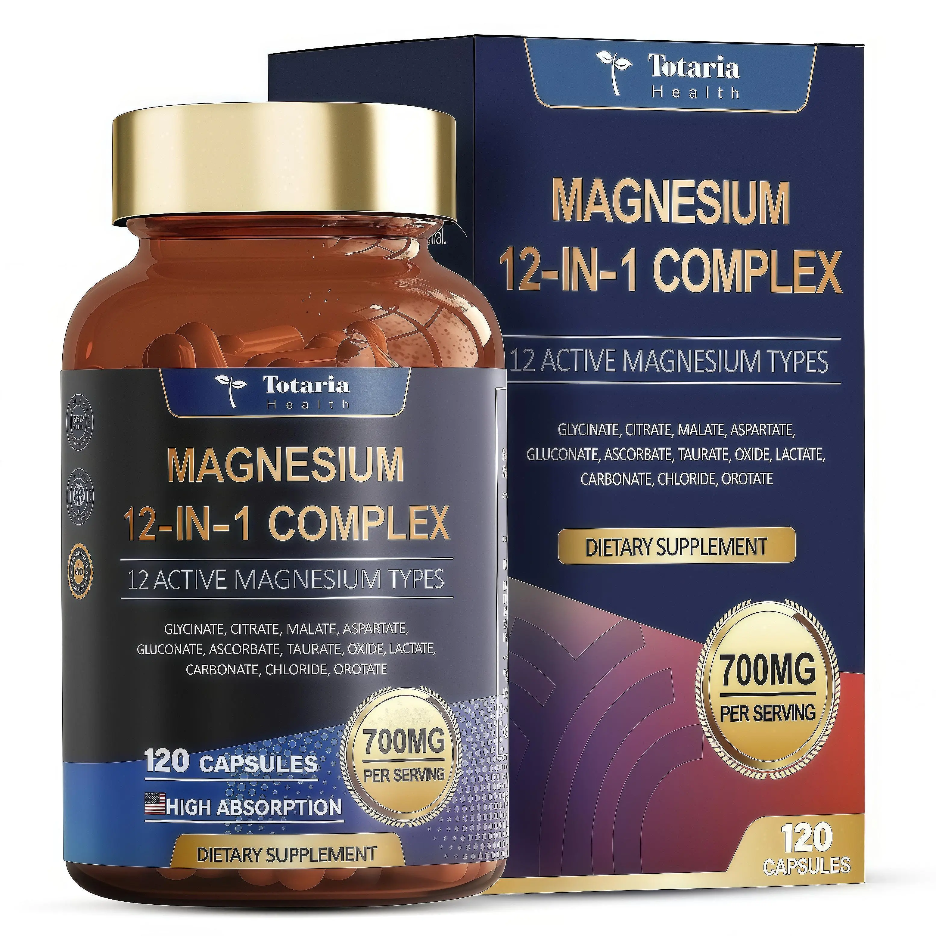 12-in-1 Magnesium 700mg | Full-Spectrum Mineral Blend for Active Lifestyles & Daily Balance | Easy-to-Swallow Vegan Caps