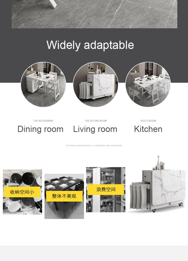 Multifunctional White Rectangle Folding Dining Table Set with Integrated Storage & 4 Chairs