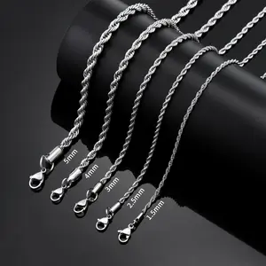 2/2.5/3/4/5/mm Rope Necklace for Men and Women, Silver Rope Chain for Boys and Girls