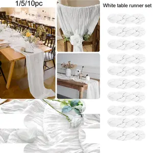 1/5/10PCS White Polyester Cheese Cloth Table Runner Set, Wrinkled Gauze Table Runner for Wedding Party, Baby Shower, Bridal Shower and Boho Rustic Event Decor, Elegant Soft Table Decoration for Dining Table, Banquet, Reception and Holiday Setup