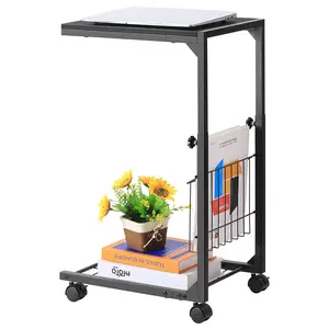 C Shaped End Table for Couch, C Table Adjustable Height Side Table, Small Side Table for Small Spaces, Couch Tables that Slide Under, Tv Tray Table for Living Room, Black