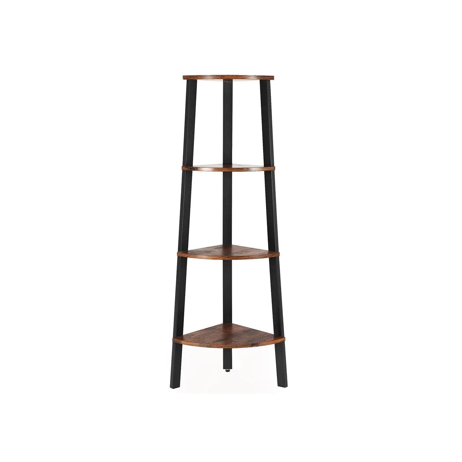 VASAGLE 4-Tier Industrial Corner Shelf, Wood & Metal Construction, Space-Saving Furniture for Plant Display & Home Decor