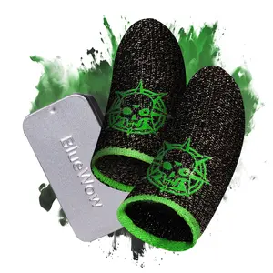 BlueWow Gaming Finger Sleeves 10 Count Skull Design Ultra-Thin Hygienic Individual Packing High Sensitivity for CODM PUBG Mobile Super Soft Secure Fit - Black