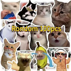 [Cat Sticker Pack] 100pcs Cute and Funny Cat Sticker Pack - Decorative Stickers, Trendy Instagram-Style Memes for Laptops, Suitcases, Computers, Chairs, Walls, Cabinets