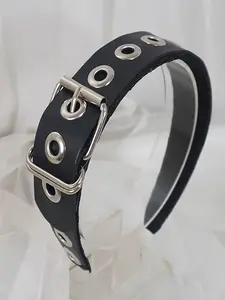 Punk Style Belt Buckle Headband, Cool Leather Eyelet Wide Band Hair Accessory, Sweet Punk Girl Personalized Hair Decor, Unique Design Headwear