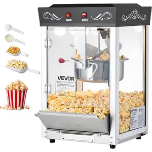 Father's Day Gift VEVOR Popcorn Machine, 8oz Stainless Steel Kettle, 800W Commercial Countertop Popcorn Maker, 48 Cups per Batch Theater Style Popper, with 2-Button Control Glass Wall PC Door 1 Scoop 3 Spoons, Black