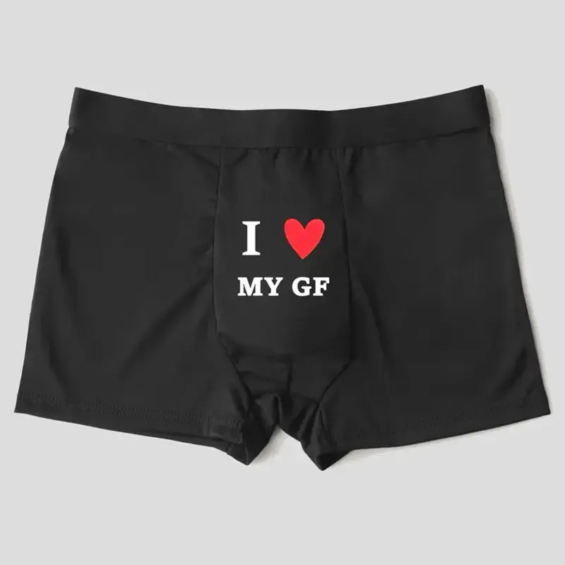I Love My Girlfriend Men Boxer - Underwear for Men - Perfect Valentine’s Gift for Him - Soft Elegant Stylish Menswear Black Heart Print