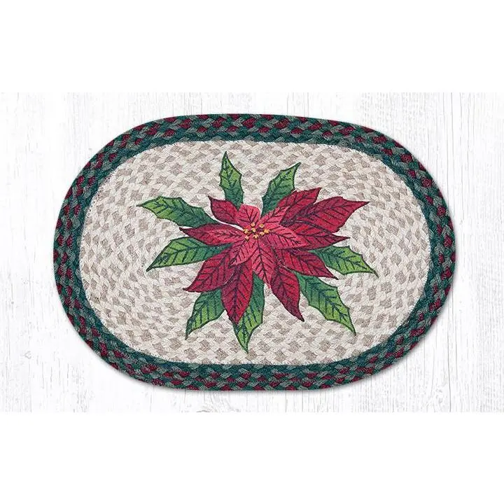 Capitol Importing 48-508P 13x19 in. Poinsettia Oval Printed Single-Size Textured Jute Plant-Based Ready-Made Kitchen Linen Placemat, Jute Place Mats, Plant-Based Place Mats