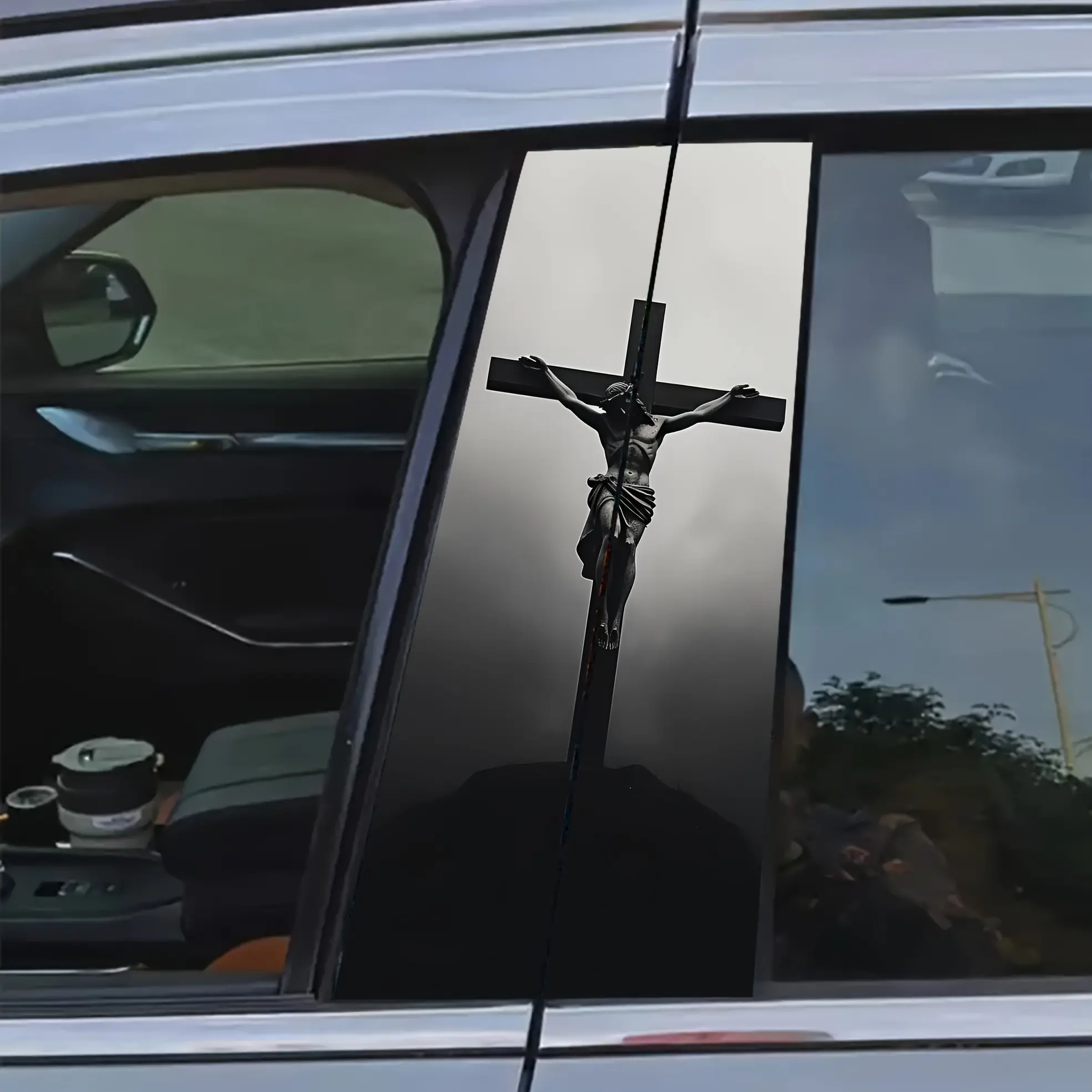 2-Piece Jesus on the Cross Car B-pillar sticker, vinyl, matte, easy to stick, no glue marks, scratch-resistant and waterproof, self-adhesive, suitable for pickup surfaces, car trim, Universal Car Sticker, Automobile Decals