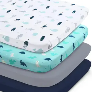 Bassinet Sheet 4 Pack for  Boys, Bassinet Sheets Ultra Soft Universal Fit for  Rectangle, Oval, Hourglass Bassinet Mattress, Bassinet Sheets, Navy