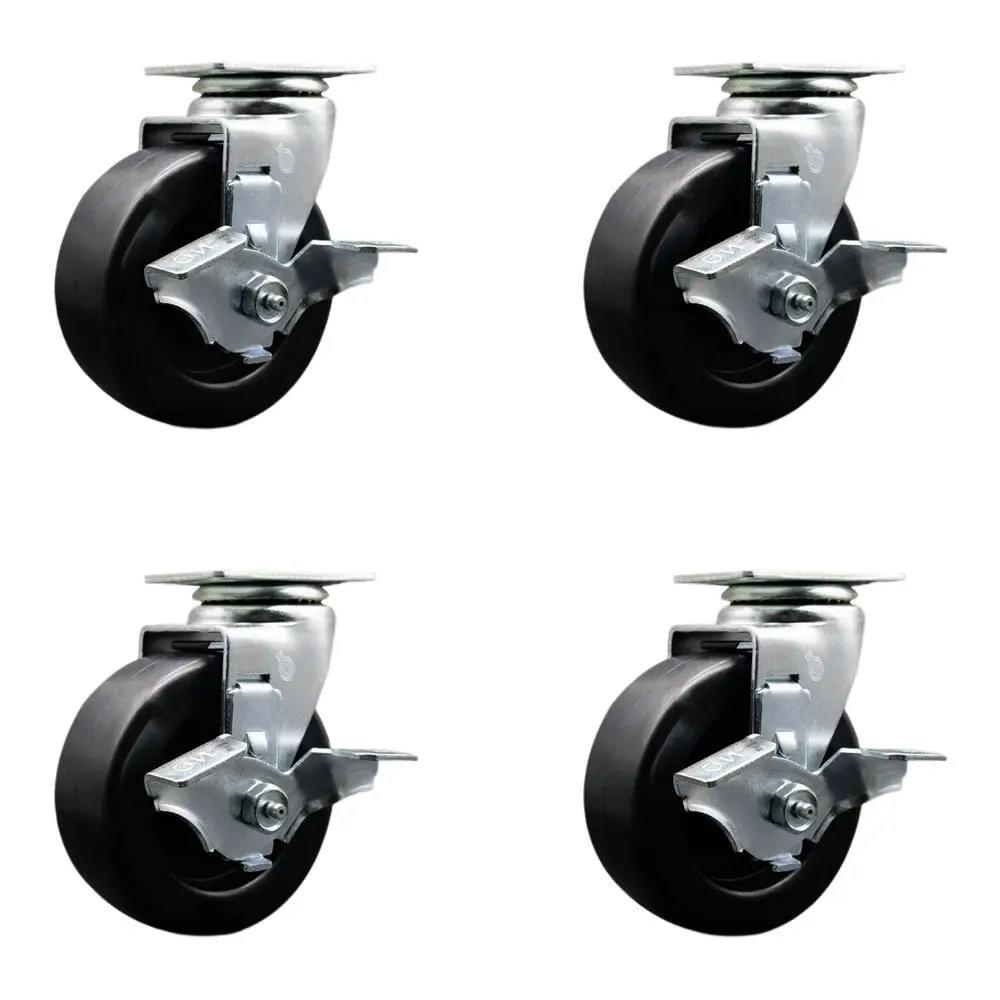 Service Caster TOOL-SCC-20S520-POR-TLB-4 Tool Box Caster Wheel Set - 5 in. Flat Free, Easy Rolling Polyolefin Wheels - Industrial Grade - 4 Swivel Casters with Top Lock Brakes