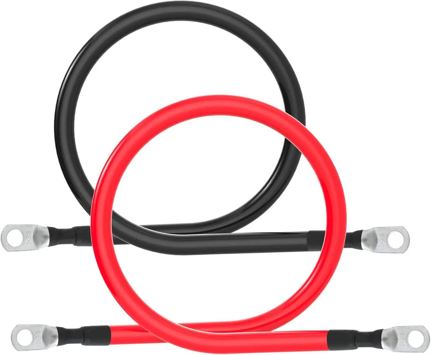 2 AWG Battery Cable 2AWG Gauge Battery Inverter Cables with 3/8 in Lugs Pure Copper Power Inverter Wire Set for Solar Marine Boat RV Car Motorcycle 2pcs (3FT)