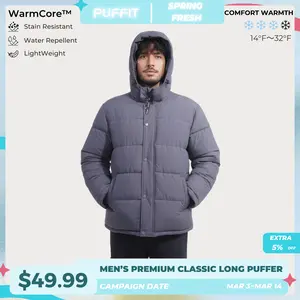 PUFFIT WarmCore Men's Premium Detachable-Hood Puffer Classic Lightweight Winter Coat, Windproof, Water-Repellent, Adjustable Drawstring Design SpringStatements