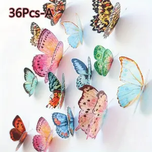 Plastic Butterfly Decorations, 36pcs/set 3D Watercolor Butterfly Decoration, Party Decoration Supplies, Party Favors, Gifts for Wedding, Birthday, Festival