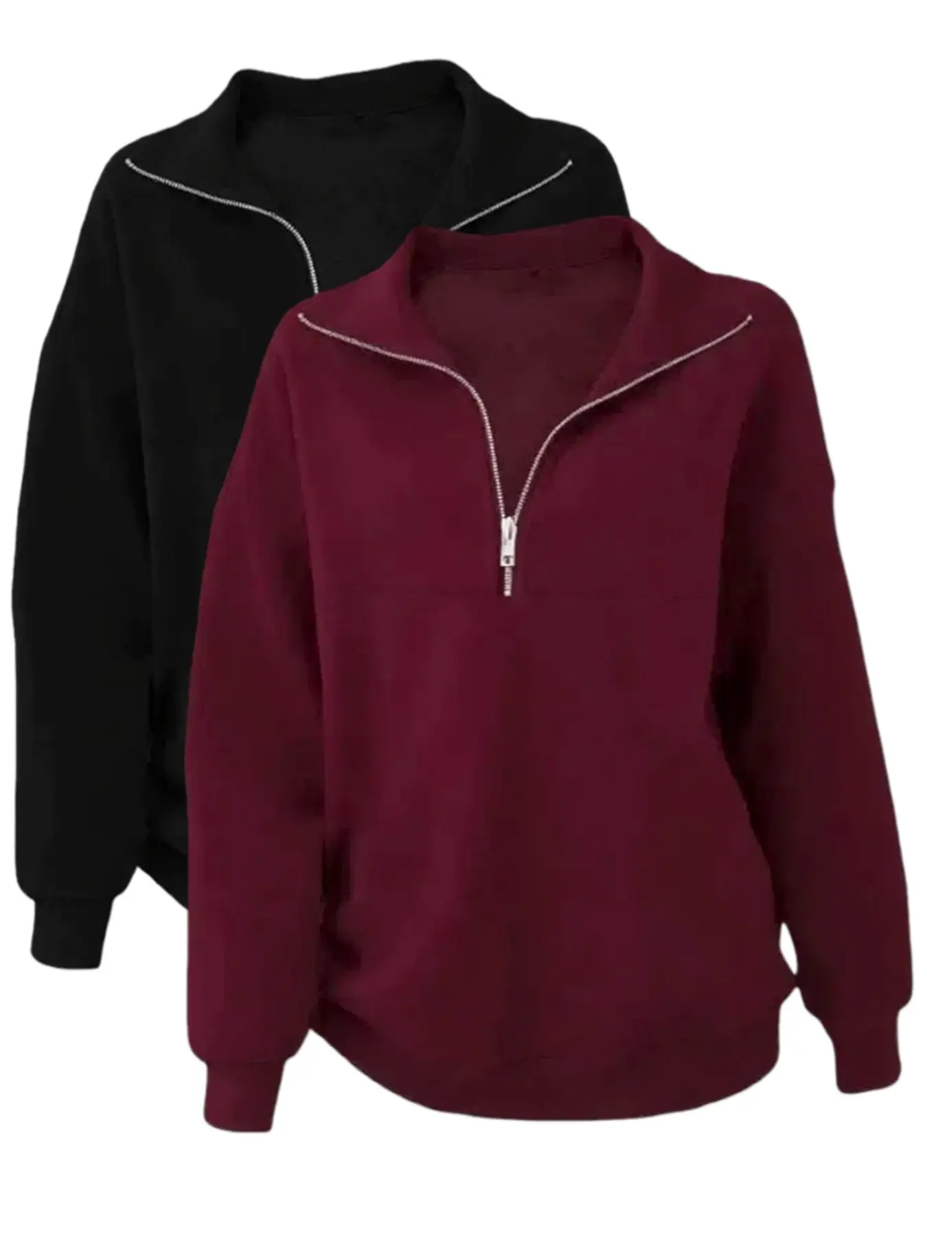 Women's Loose-Fit Long Sleeves Zipper Pullover Sweatshirts Basic Sweater Set, Womenswear, Back-To-School Clothing, Graduation Teacher, Casual Fall & Winter Wear