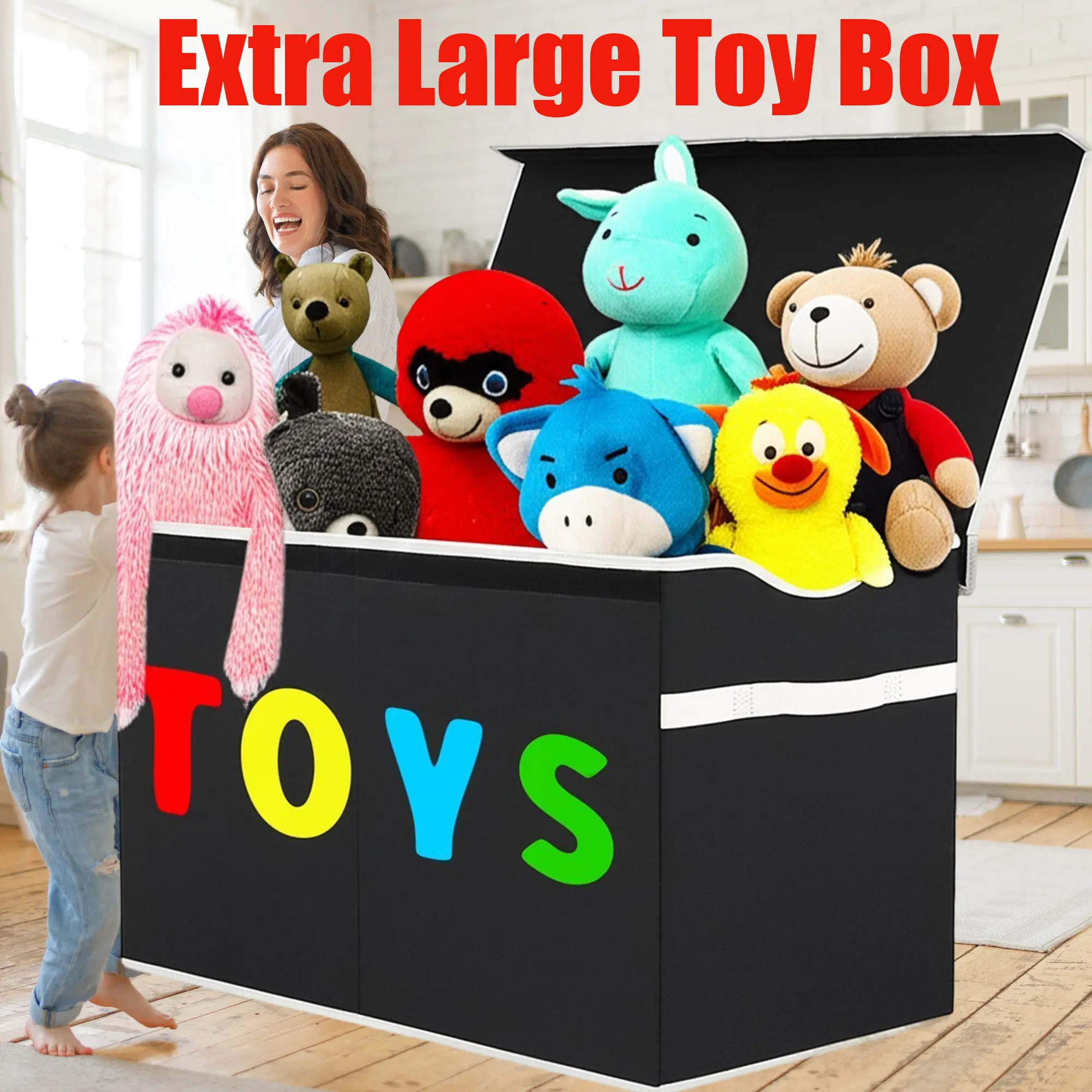 Premium Collapsible Toy Storage Organizer - Extra Large Chest with Lids for Kids' Room - Durable Bins for Boys, Girls, Playroom & Nursery. Linen Lightweight