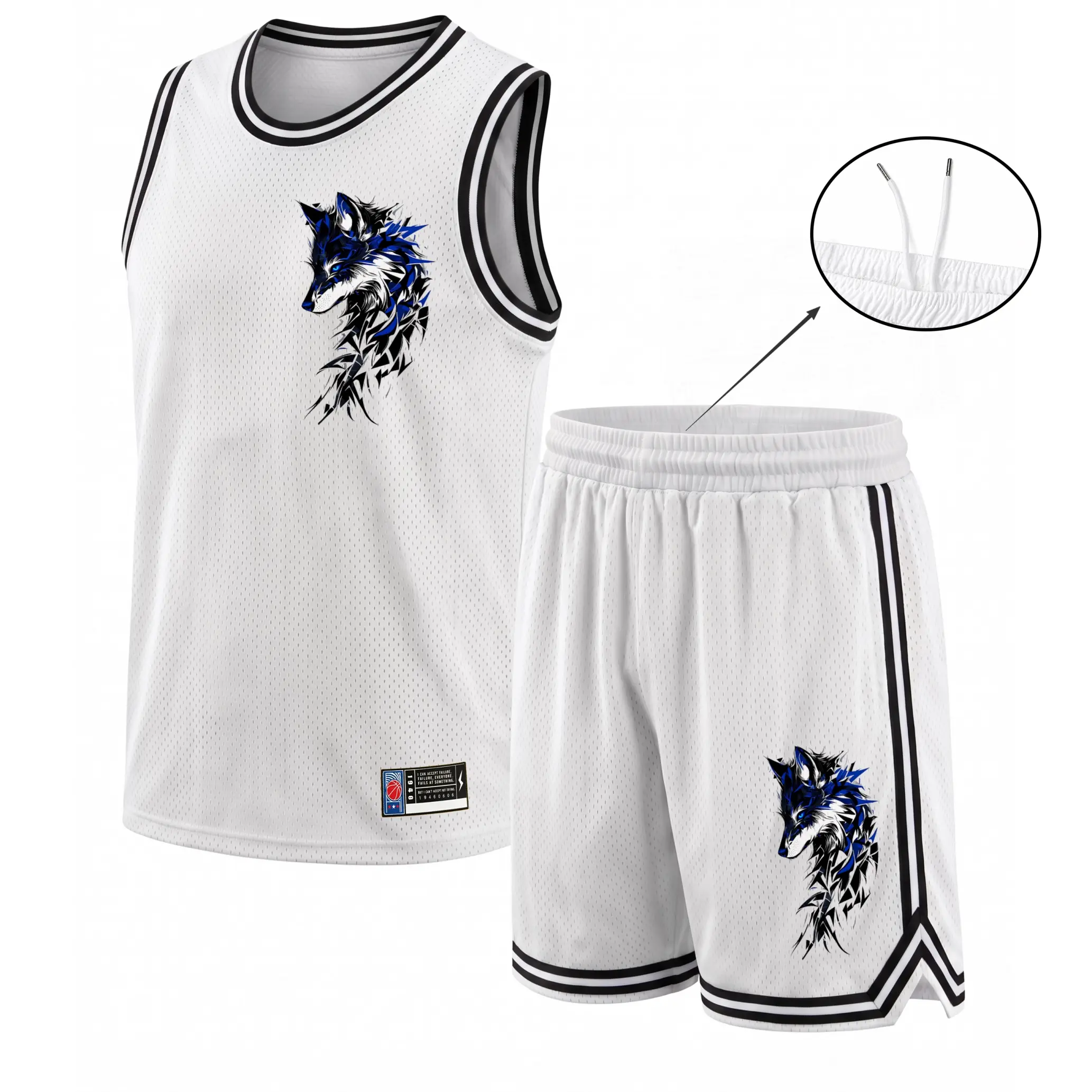Men's 2-Piece Basketball Set - Wolf Graphic Sleeveless Quick-Dry Mesh Jersey & Shorts, Breathable Loose Fit Male Sporty Chic Athleisure Outfit, Sizes S-3XL for Casual Social Gatherings, Sport & Outdoor Use