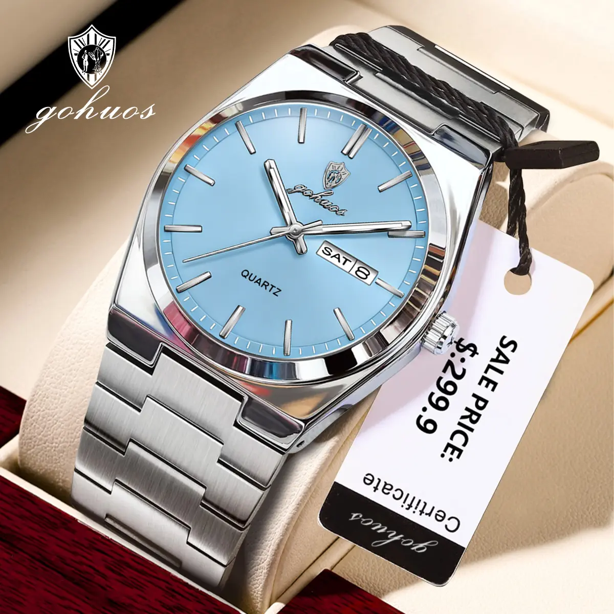GOHUOS Men's Business Fashion Round Dial Analog Quartz Watch, Fashion Luminous Waterproof Watch for Party, Daily Clothing Decor, Trendy All-match & Exquisite Watch for Birthday Gift with Box, Luminous Fashionable Watch, Business Fashion Watches