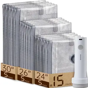 [2025 Upgraded]  Cordless Travel Vacuum Bag Set – 15-Pack Compression Bags for Carry-On Suitcases – 140L/Min Powerful Air Removal – USB Rechargeable Handheld Pump with Built-In Battery – Space Saver for Clothes & Packing， waterproof, reusable Storage