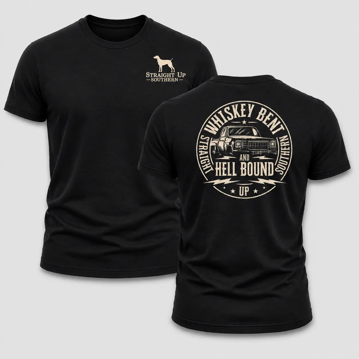 Straight Up Southern Hell Bound T-Shirt Men's Shirt, Hunting T-shirt, Crew Bowhunting Shirt, Deer Skull Archery Tee, Archery Tactical Gear, Unisex Short Sleeve Casual 100%, Made In USA.