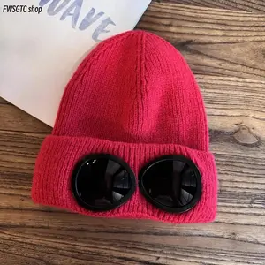 Unisex Windproof Wool Blend Knit Beanie, Built-in Sunglasses Design Warm Hat, Soft Comfortable Full Face Protection Headwear, Fashion Thermal Winter Cap Ideal for Snow Skiing, Outdoor Activities and Daily Casual Wear with summervibes