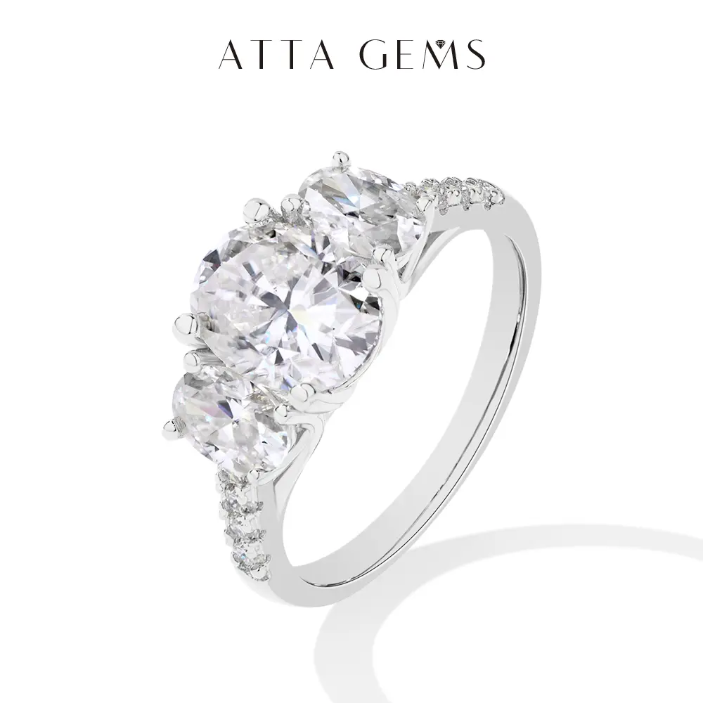 ATTAGEMS Women's Elegant Engagement Ring - 3-Stone Oval Cut 2.0ct Synthetic Moissanite, 3.2CTW Gemstone Ring for Wedding, Daily Wear, Gift R235 summerwins