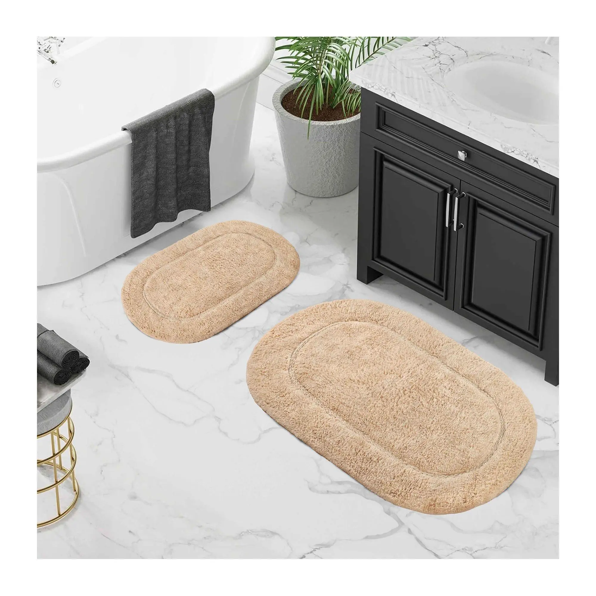Superior Cotton 2-Piece Non-Slip Oval Bath Rug Set Superior Cotton 2-Piece Non-Slip Oval Bath Rug Set