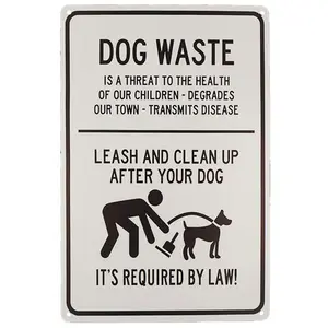 TISOSO Dog Waste Leash And Clean Up After Your Dog Tin Signs Outdoor Park Yard Signs Vintage Iron Painting House Cafe Sign Industrial Warning Signs Metal Gift Size 8 X 12