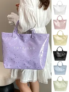 Women's Large Capacity Tote Bag Starry Sequins Shiny PVC Material Letter Print Fashionable Tote Bag Suitable for Daily Commute School Shoulder Handbag Versatile Fashion Ladies Casual Shoulder Bag Casual Lightweight Bag Casual Handbags
