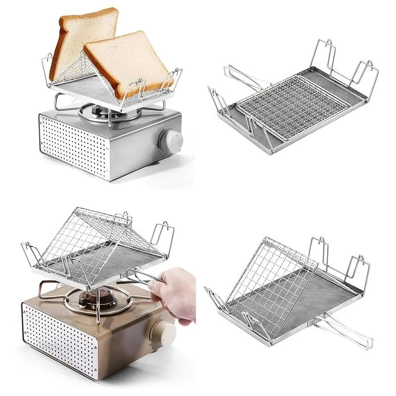 1pc Stainless Steel Foldable Portable Camping Stove Toaster - Easy to Store, Ideal for Hiking, Outdoor Activities, 1 Pc