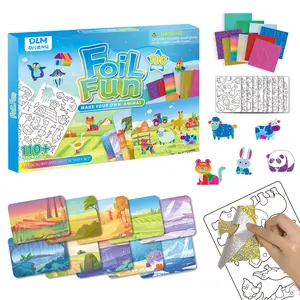 DLM DileMu Foil Art Kit for Kids 110+ Stickers Princess & Animal Designs Durable Drawing Pad No Mess Craft Toys DIY Toy Set for Creative Play