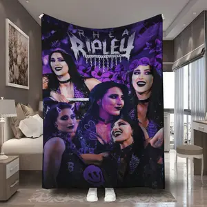 Rhea Ripley -Inspired Wrestling-Themed Plush Blanket - Purple & Black Signature Logo & Name Design, All-Season Soft Bedspread For S &, Machine Washable Gift For Fans, Travel & Use