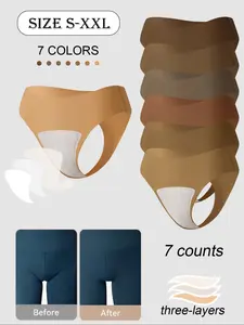 7 Pack Women's No Show Thongs Soft Breathable Knicker - Soft Stretch Panties Camel Toe Proof Seamless Underwear Yoga Fitness Workout Gym Essentials
