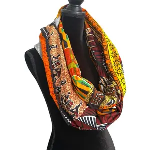 Ankara Infinity Scarf & Head Wrap - 83 Inch Length 16 Inch Width - Vibrant African Print - Versatile for Fall Winter - Double Triple Loop - Hand Washable