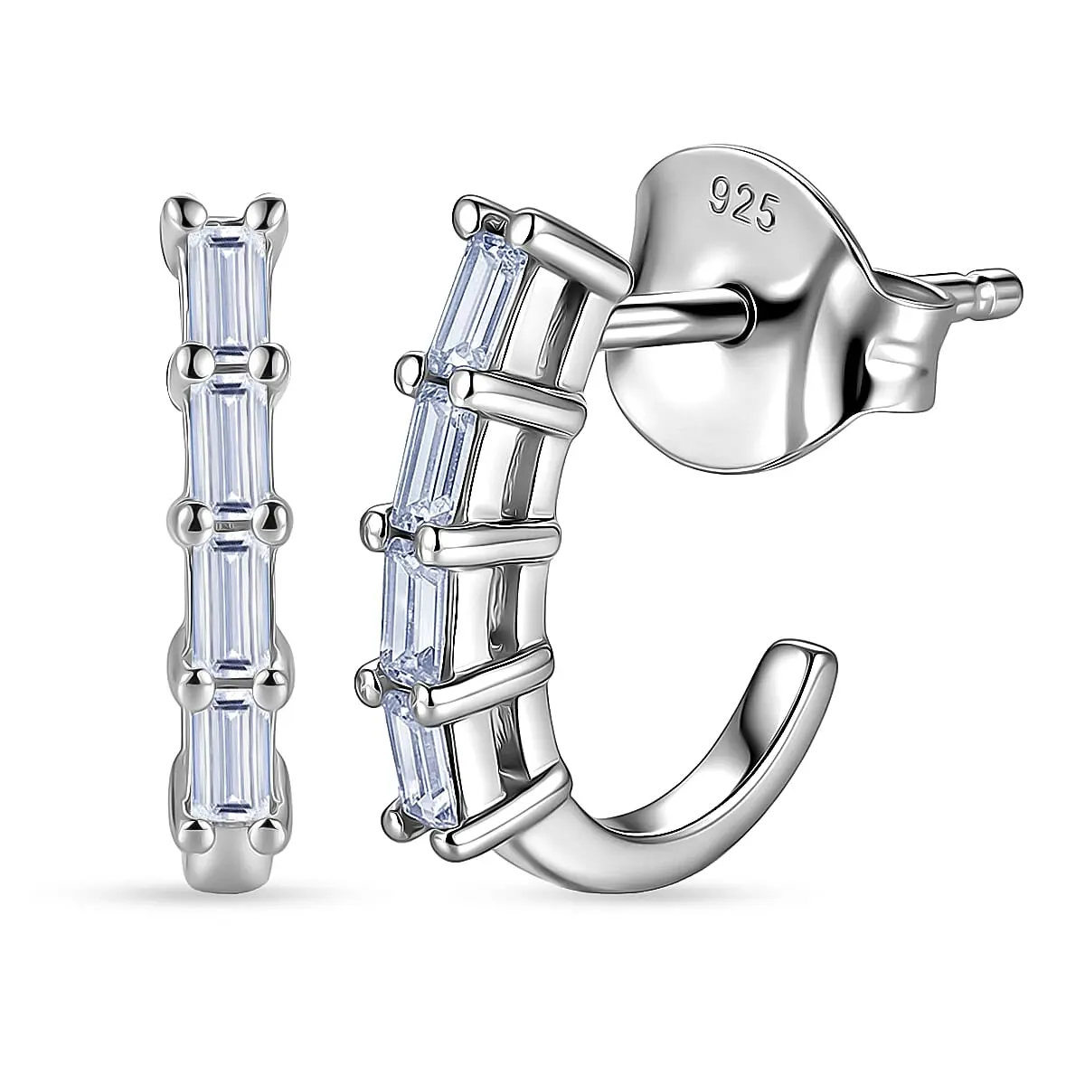 Luxuriant Lab Grown Diamond (VS) Baguette Matrix Hoop Earrings in Platinum Over Sterling Silver 0.15 ctw