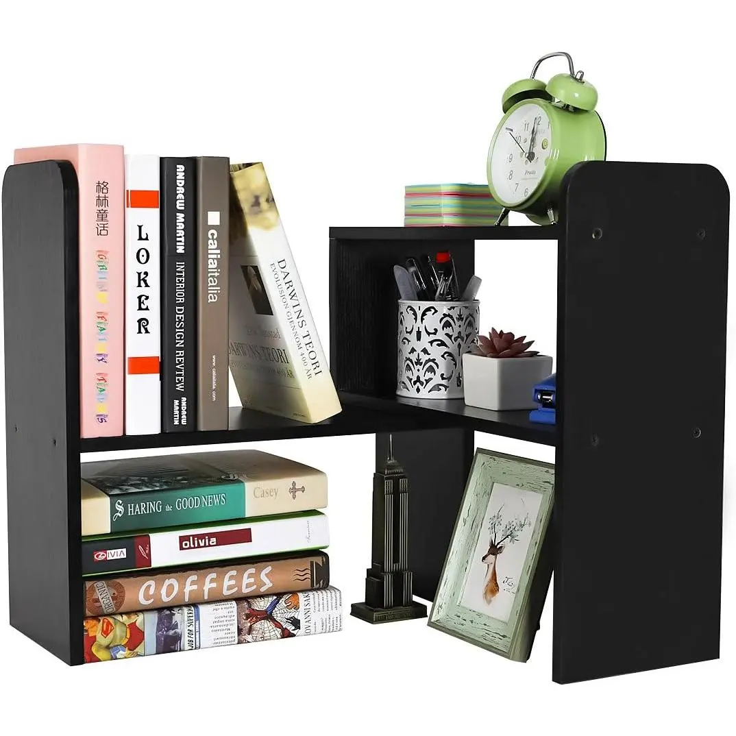 Desk Organizer Desktop Shelf Adjustable Countertop Bookshelf Small Table Shelves Book Organizer Office Organization for Desk, Black