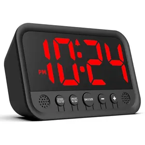 Small LED Digital Clock for Bedroom, Loud  Clock for Heavy Sleepers Adults, Teens | Plug-In Electric Desk Clock | Simple Bedside Nightstand Clock with Adjustable Volume/Brightness/Snooze  Red