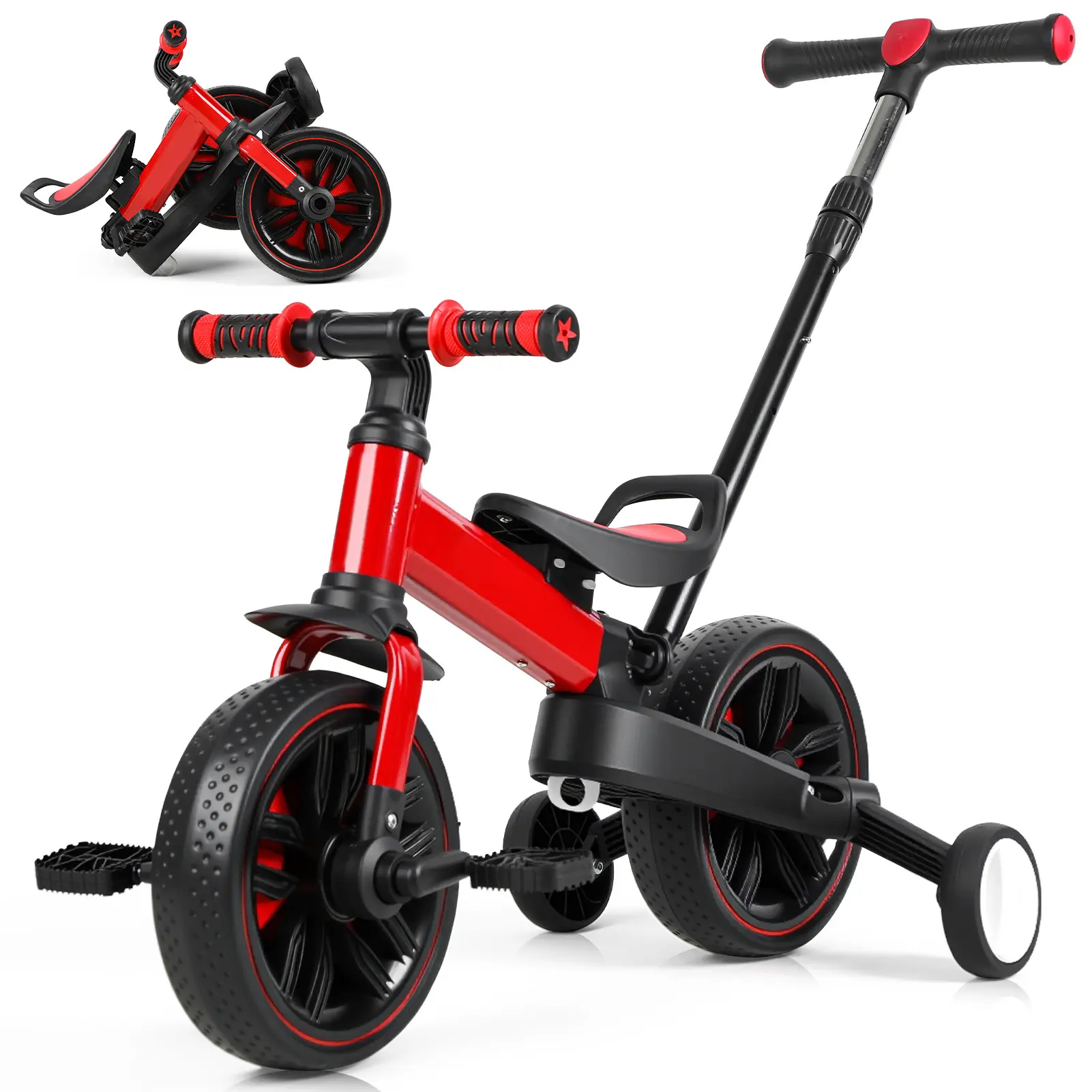 【Children's Day Gifts】Multi-Functional 6-in-1 Toddler Bike for 18-60M Baby Balance Bike with Training Wheels, Pedals & Push Handle | Ride-On Toy | First Birthday Gift for Baby Boys & Girls Trike Bike Adjustable, Folding Balance Bike, Metal Frame