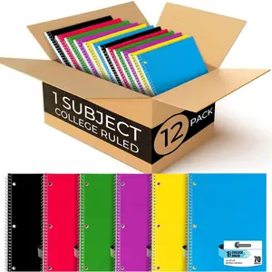 Spiral Notebook, 12 Pack, 1 Subject, College Ruled, 70 Sheets, 8 x 10-1/2", 3 Hole Punched, Bulk College Ruled Notebooks for School, Single Subject Spiral Notebook Bulk, Assorted Colors