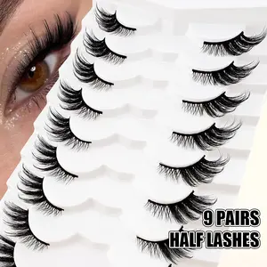 9 Pairs Half Eye False Fluffy Eyelashes Faux Lashes Cat Eye Natural Look, Solid Form, No Ca Prop 65 Warning, Perfect for Everyday Use