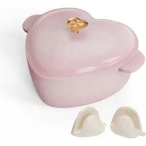 【Summervibes】Ubesgoo Enameled Cast Iron Heart Shaped Dutch Oven with Lid, 4QT Pink Pot for Cooking, Stews and Bread Baking, Works on All Stovetops, 572℉ Oven Safe, Cute Kitchen Decor for Valentines