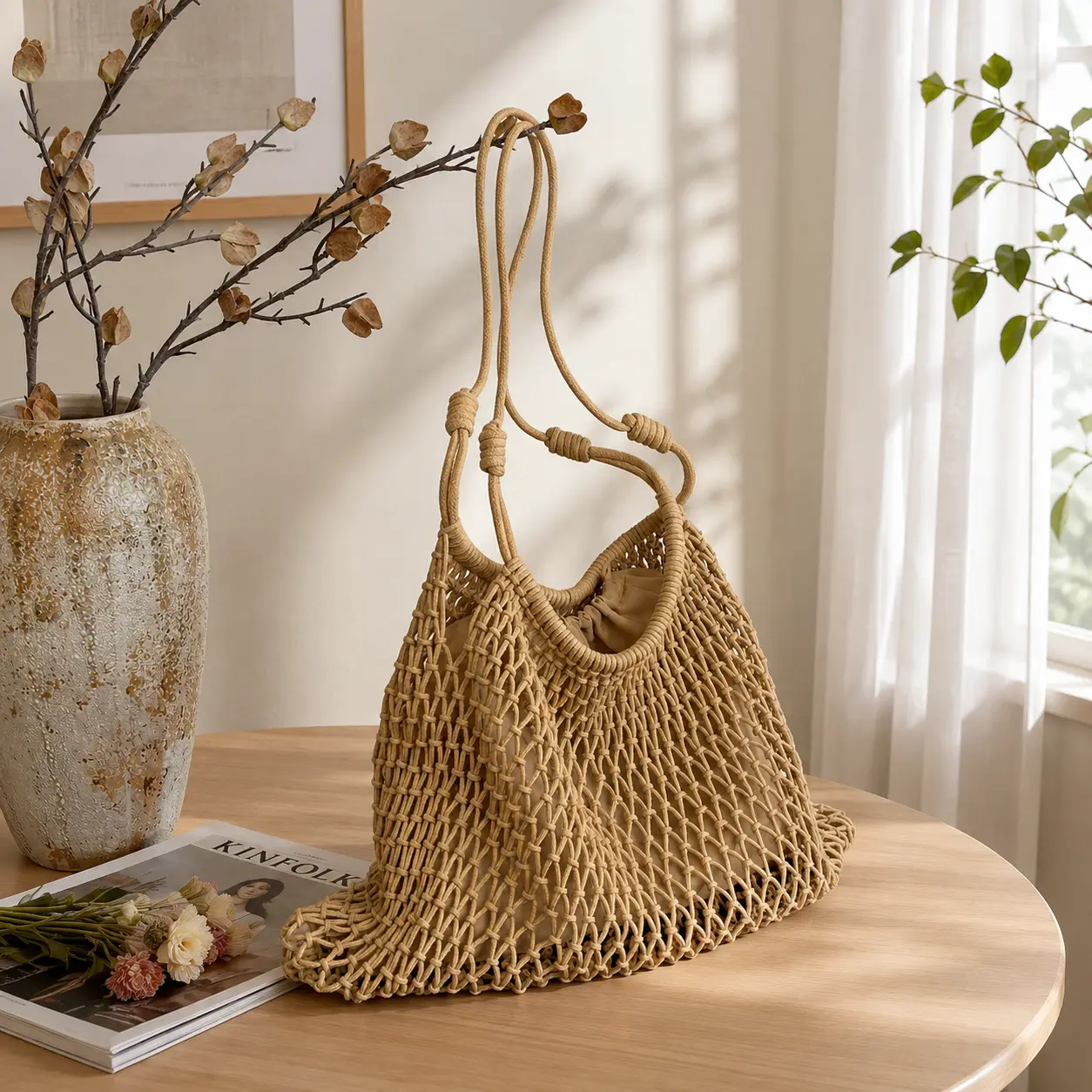 Simple and relaxed woven bag, trendy and stylish, perfect for outings, beach vacations, or as a large-capacity shoulder tote bag.