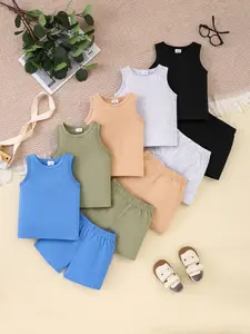 Baby Toddler Soft Comfortable Knit Fabric Solid Color Underwear Vest Shorts Set Tops, Baby Clothing, 10 Piece Pack, Breathable & Stretchy Material