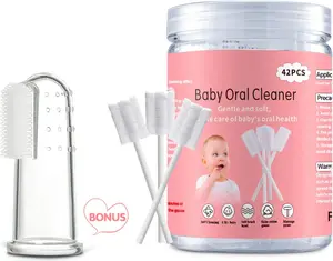 Easter Gift Baby Tongue Cleaner, 42Pcs Disposable Infant Toothbrush, Gauze Gum Cleaner Baby Oral Cleaning Stick Dental Care for 0-36 Months + Free 1 Finger Toothbrush