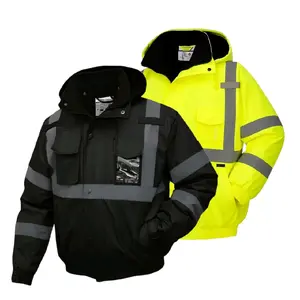 High Visibility Reflective Jackets for Men, Waterproof Class 3 Safety Jacket with Pockets, Hi Vis Yellow Coats, Mens Work Construction Coats for Cold Weather,